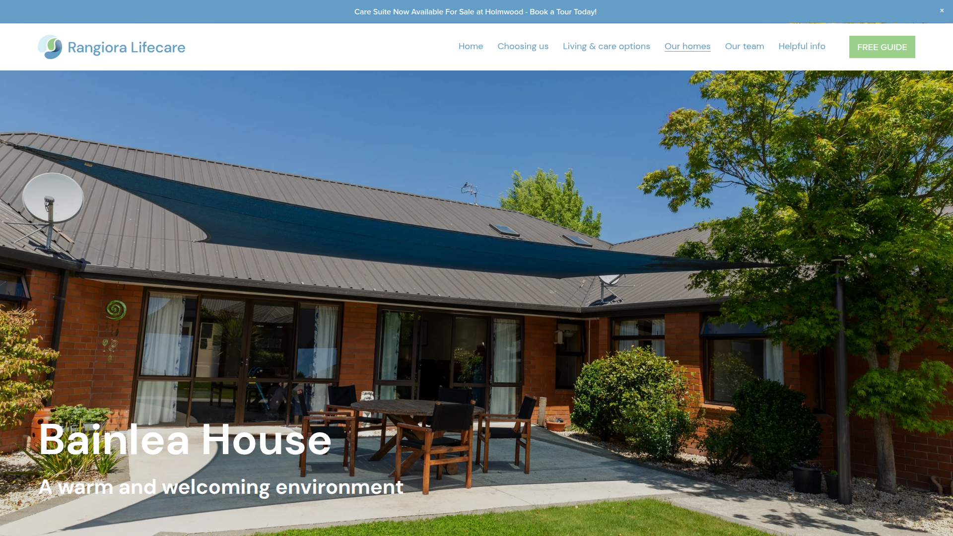 Website snapshot for Bainlea House - Rangiora Lifecare