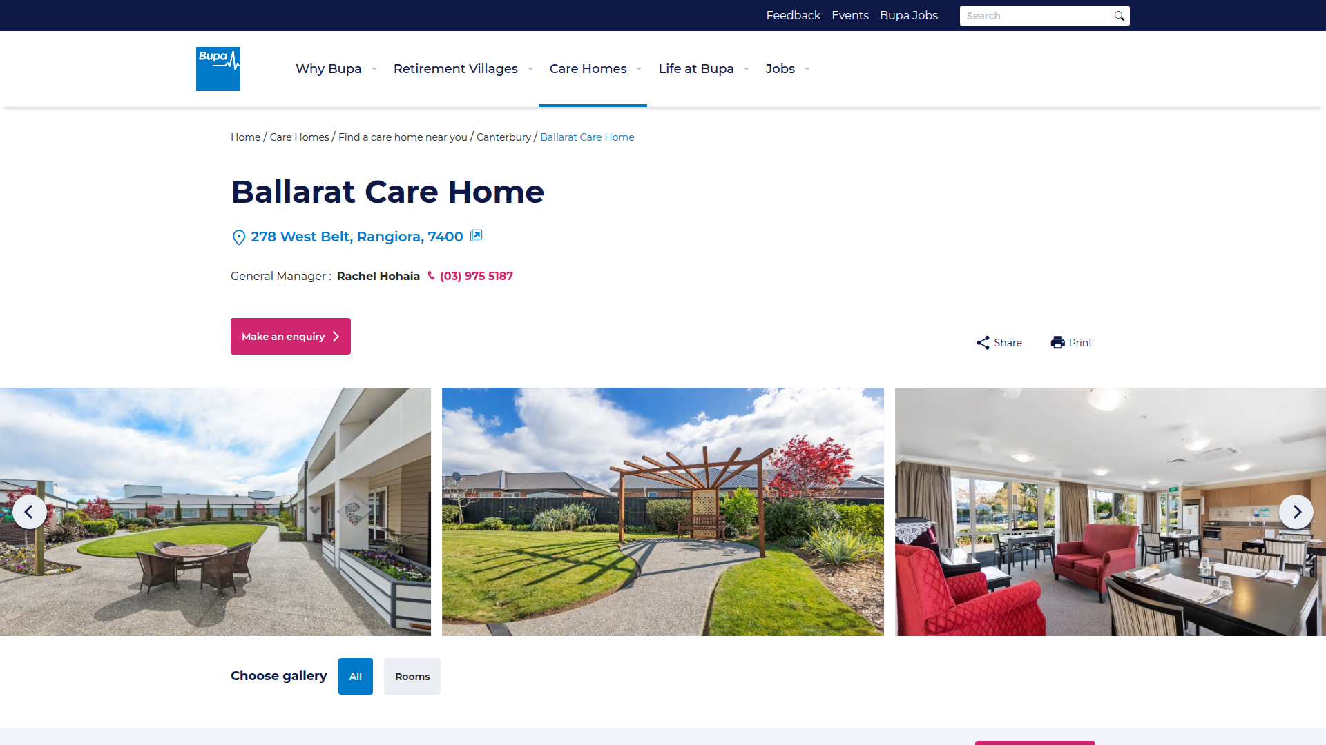 Website snapshot for Bupa Ballarat Care Home