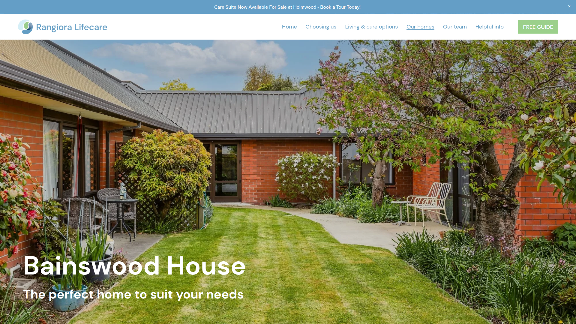 Website snapshot for Bainswood House Rangiora Lifecare