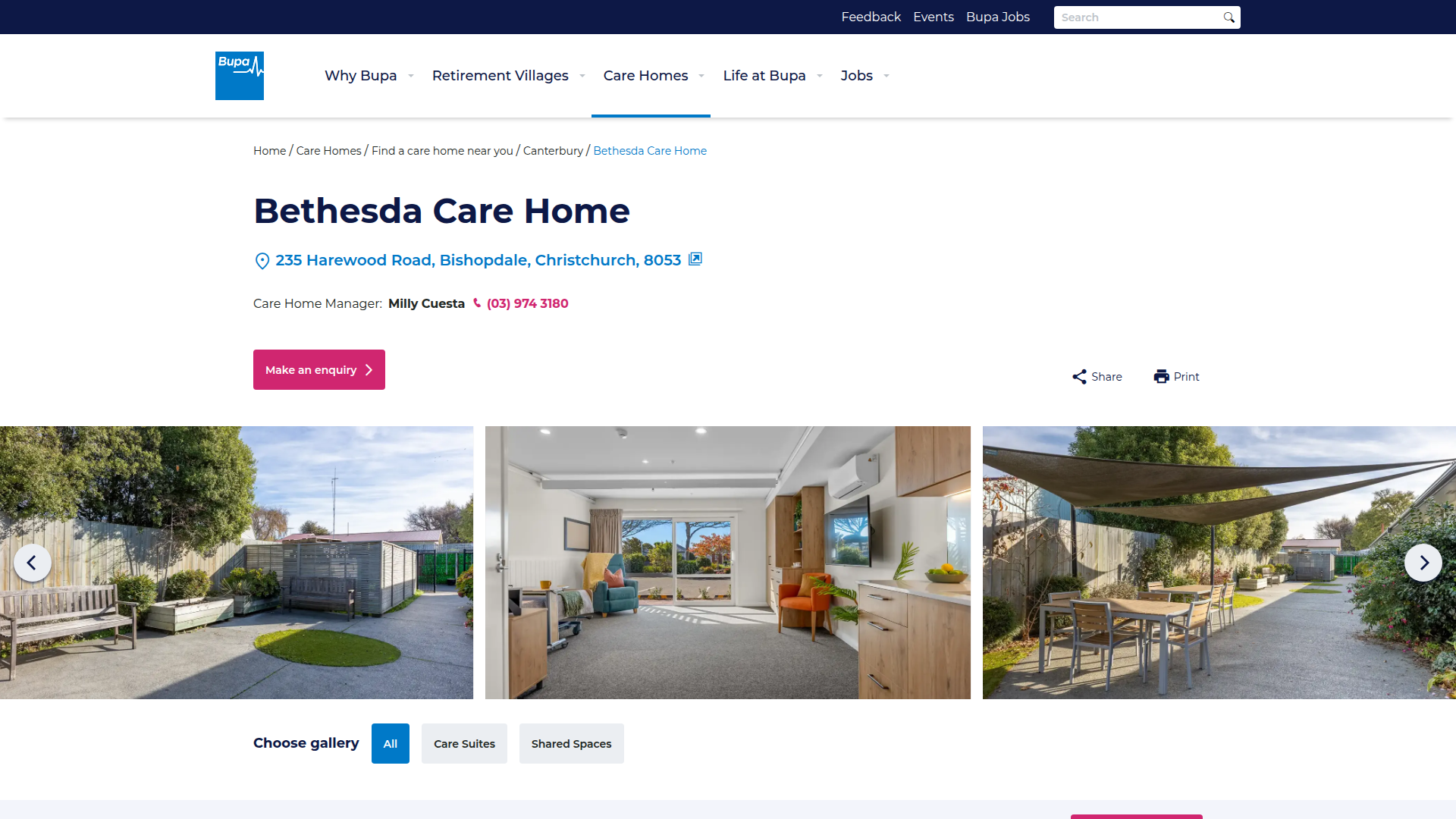 Website snapshot for Bupa Bethesda Care Home