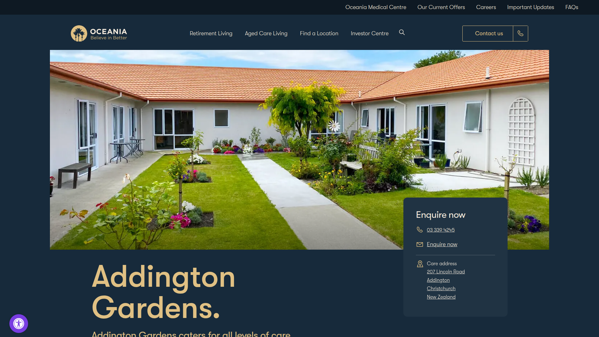Website snapshot for Addington Gardens Care Centre