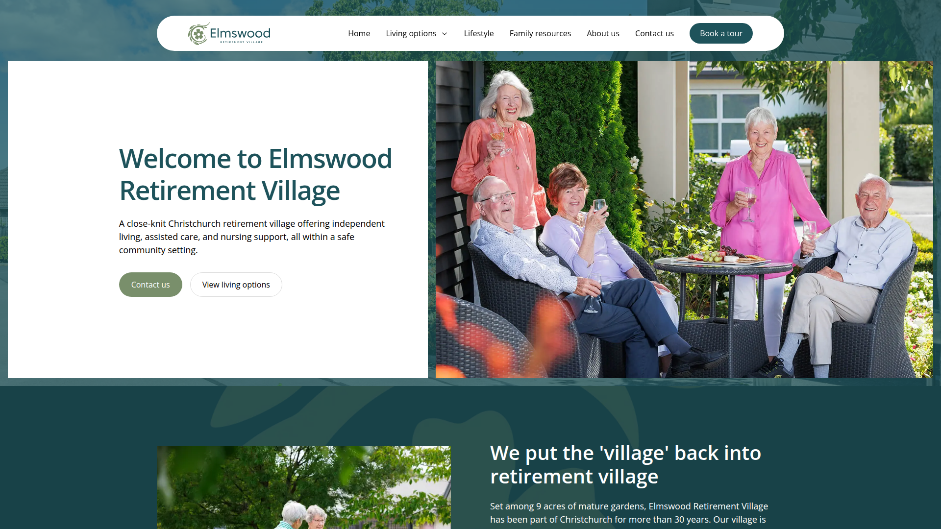 Website snapshot for Elmswood Retirement Village