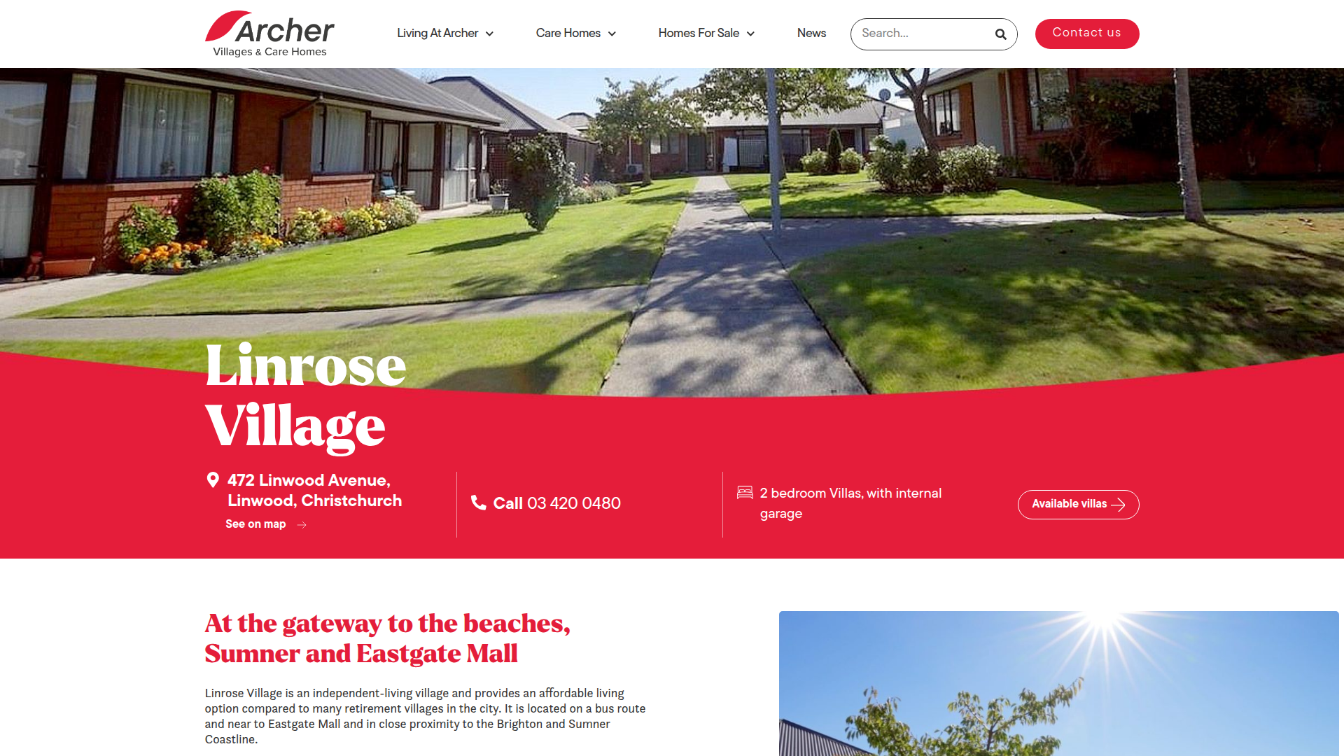 Website snapshot for Archer Linrose Village