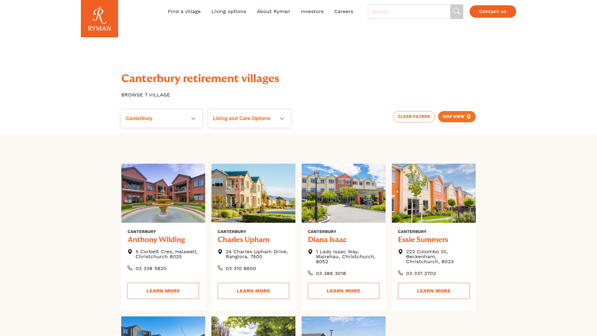 Website snapshot for Ryman Margaret Stoddart Retirement Village