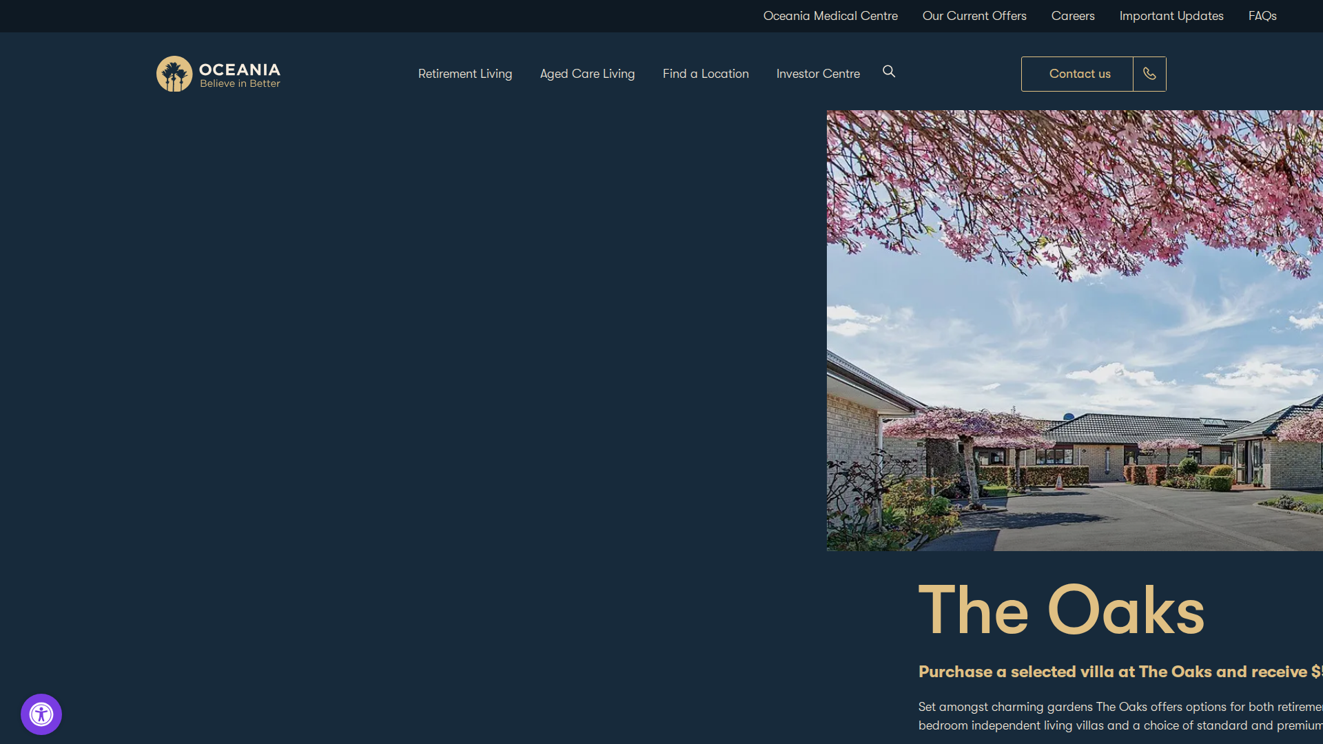 Website snapshot for The Oaks Care Centre and Village Sockburn