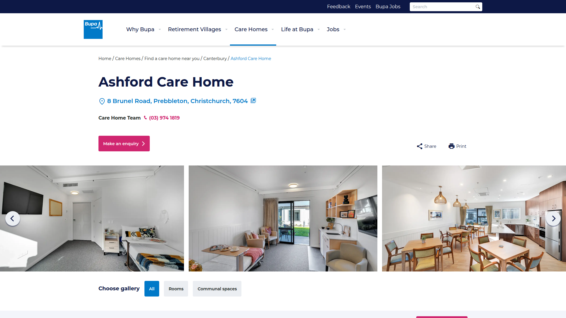 Website snapshot for Bupa Ashford Care Home