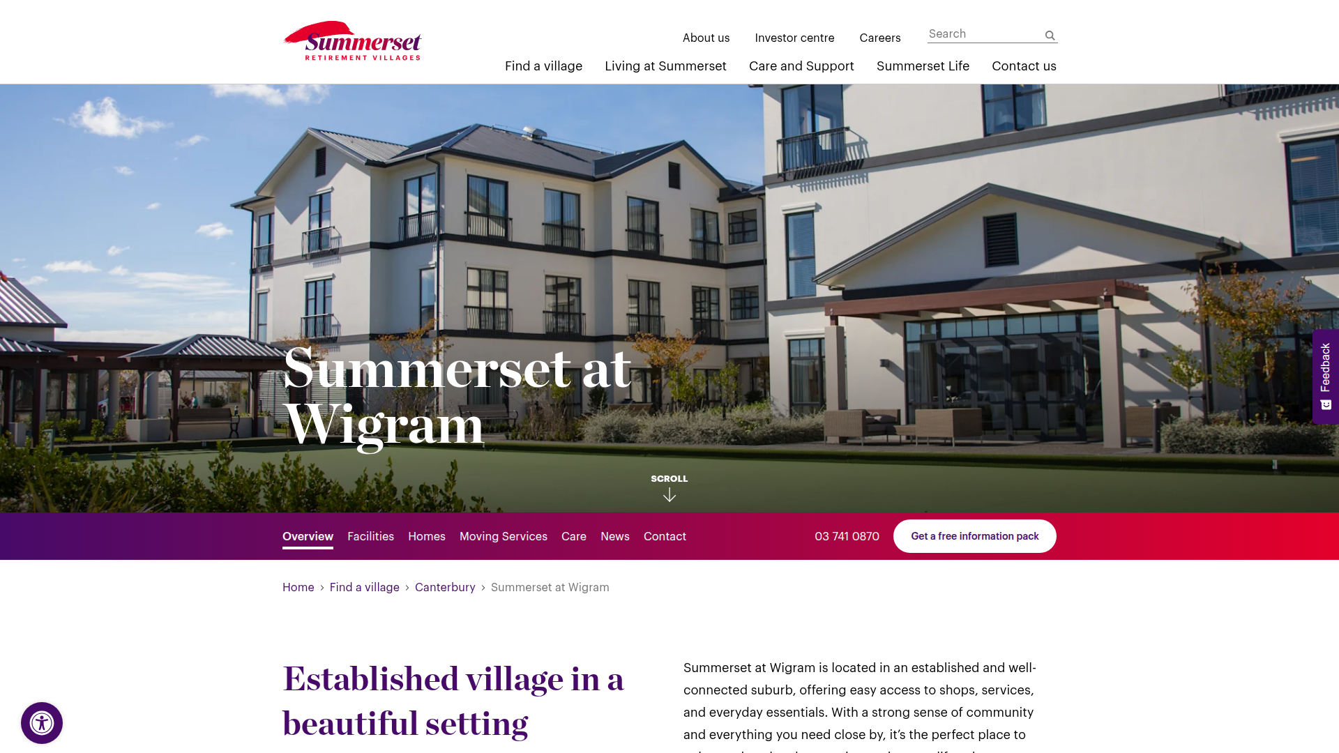 Website snapshot for Summerset at Wigram