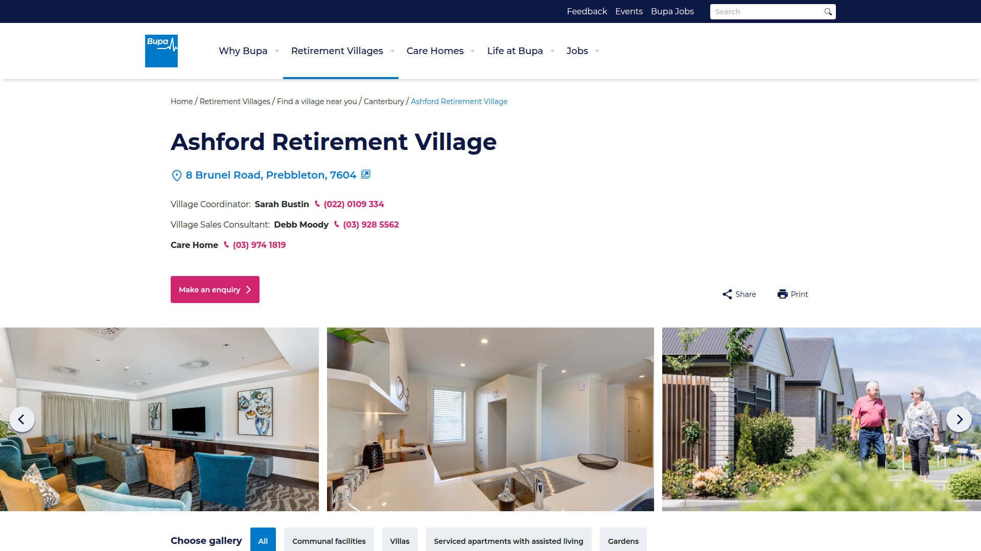 Website snapshot for Bupa Ashford Retirement Village Prebbleton