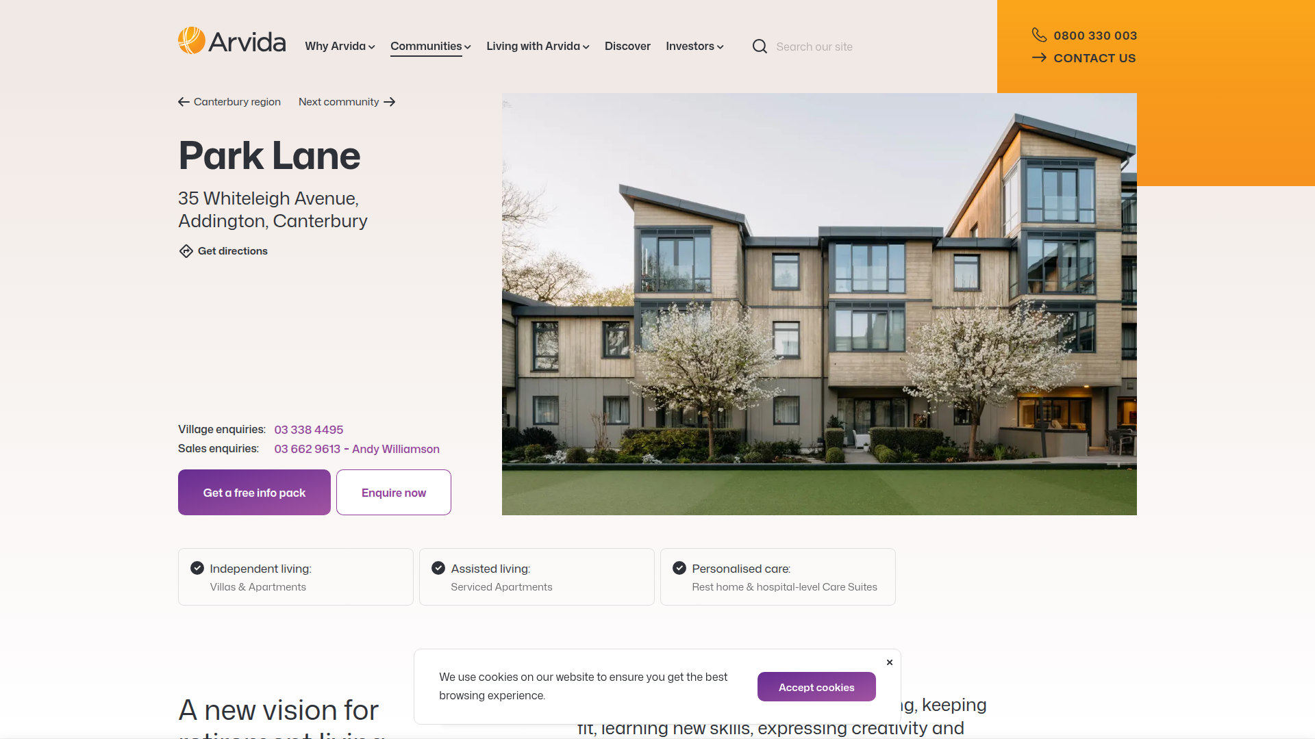 Website snapshot for Arvida Park Lane Christchurch