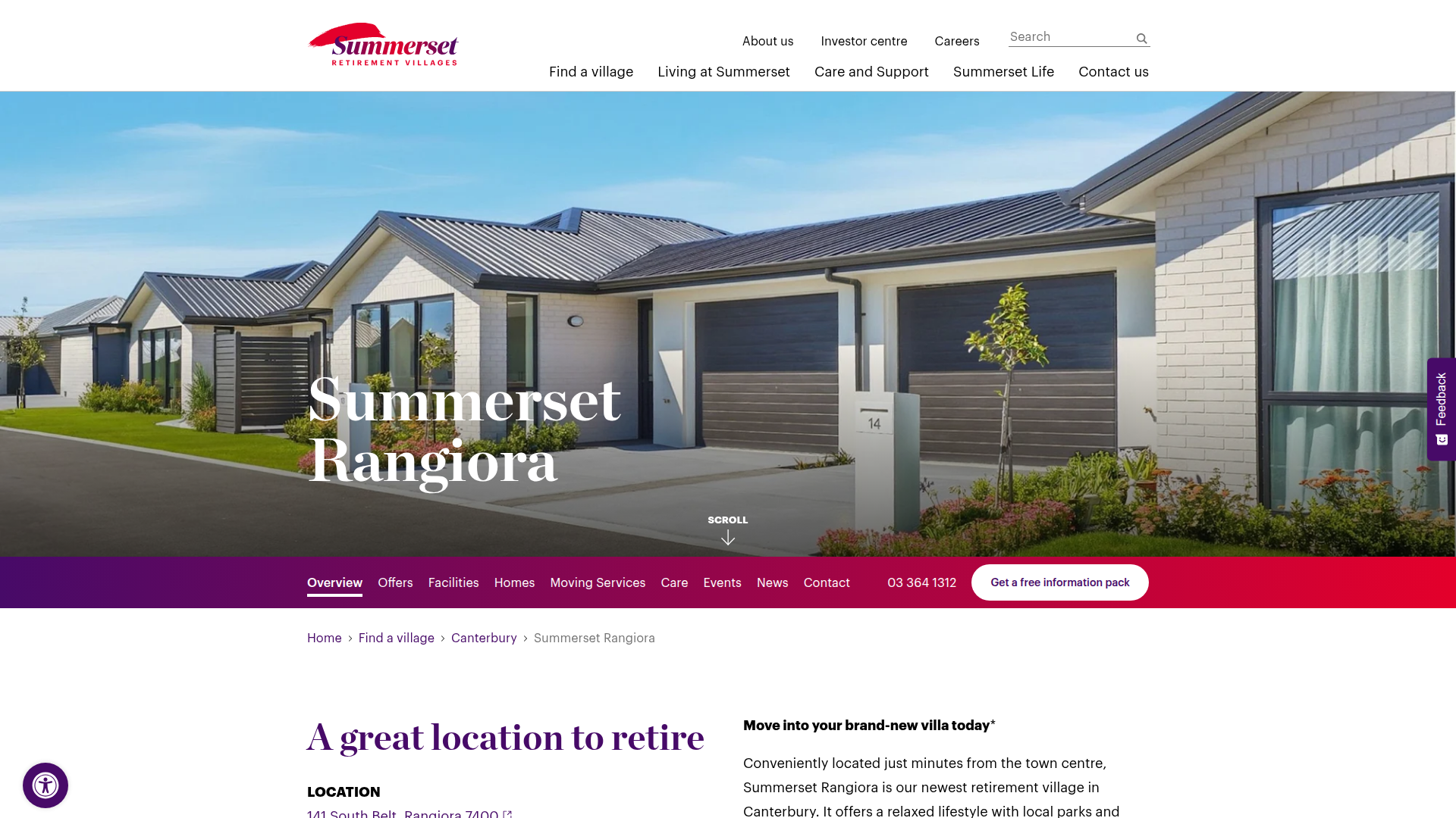Website snapshot for Summerset Rangiora