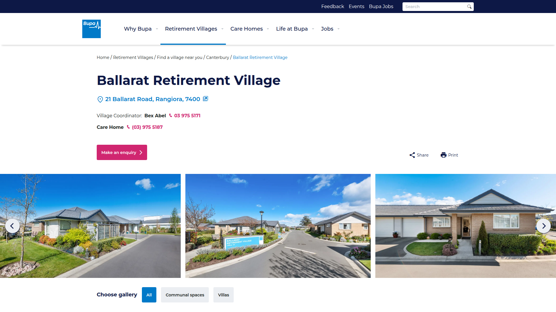 Website snapshot for Bupa Ballarat Retirement Village