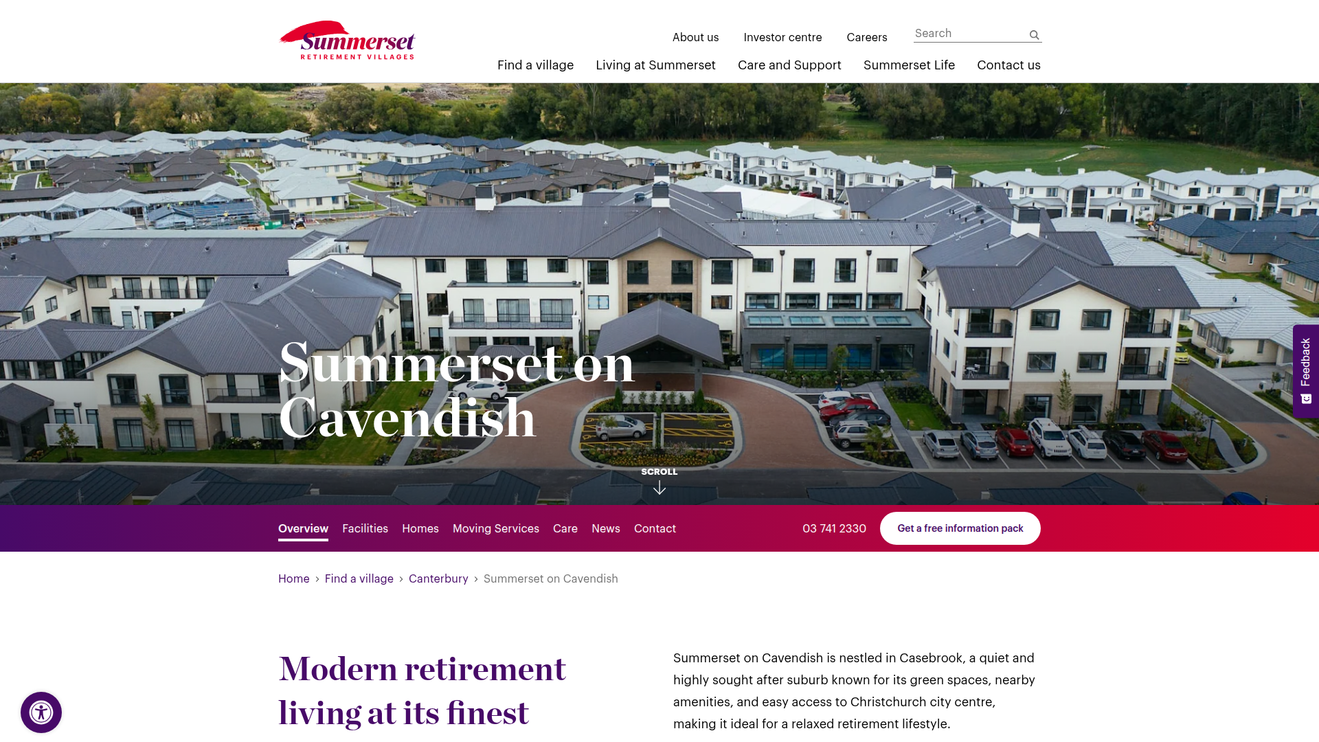Website snapshot for Summerset on Cavendish