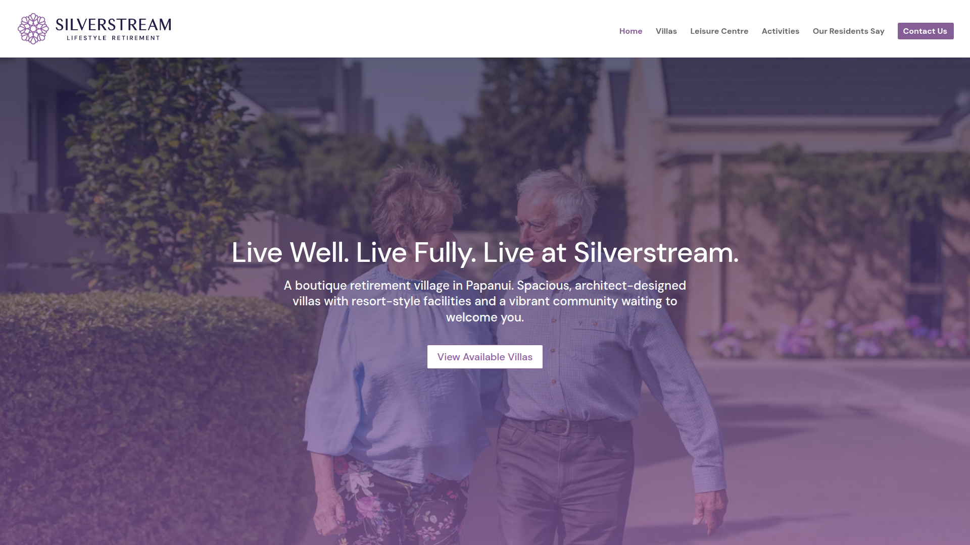 Website snapshot for Silverstream Lifestyle Retirement Village