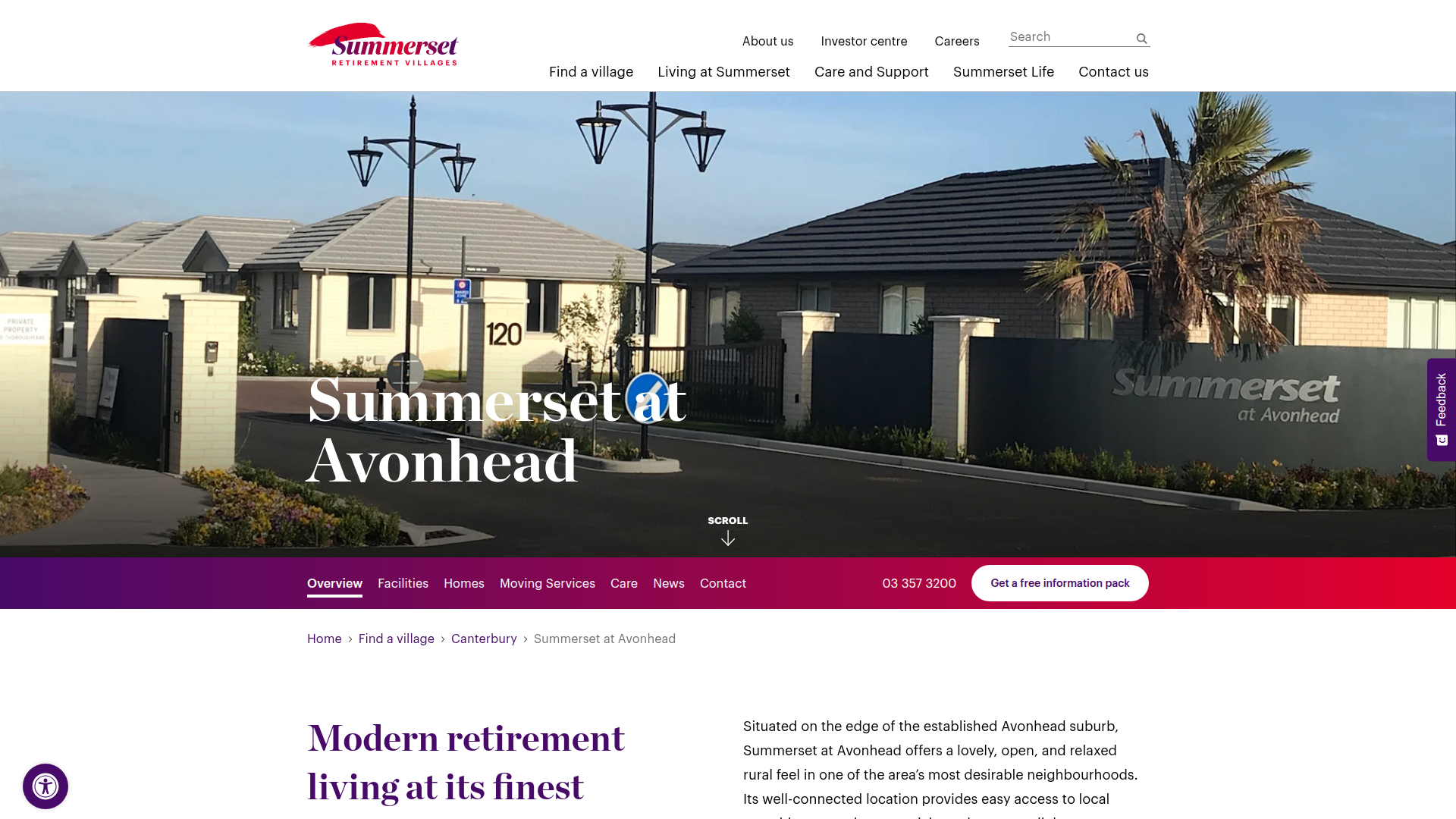 Website snapshot for Summerset Avonhead Retirement Village
