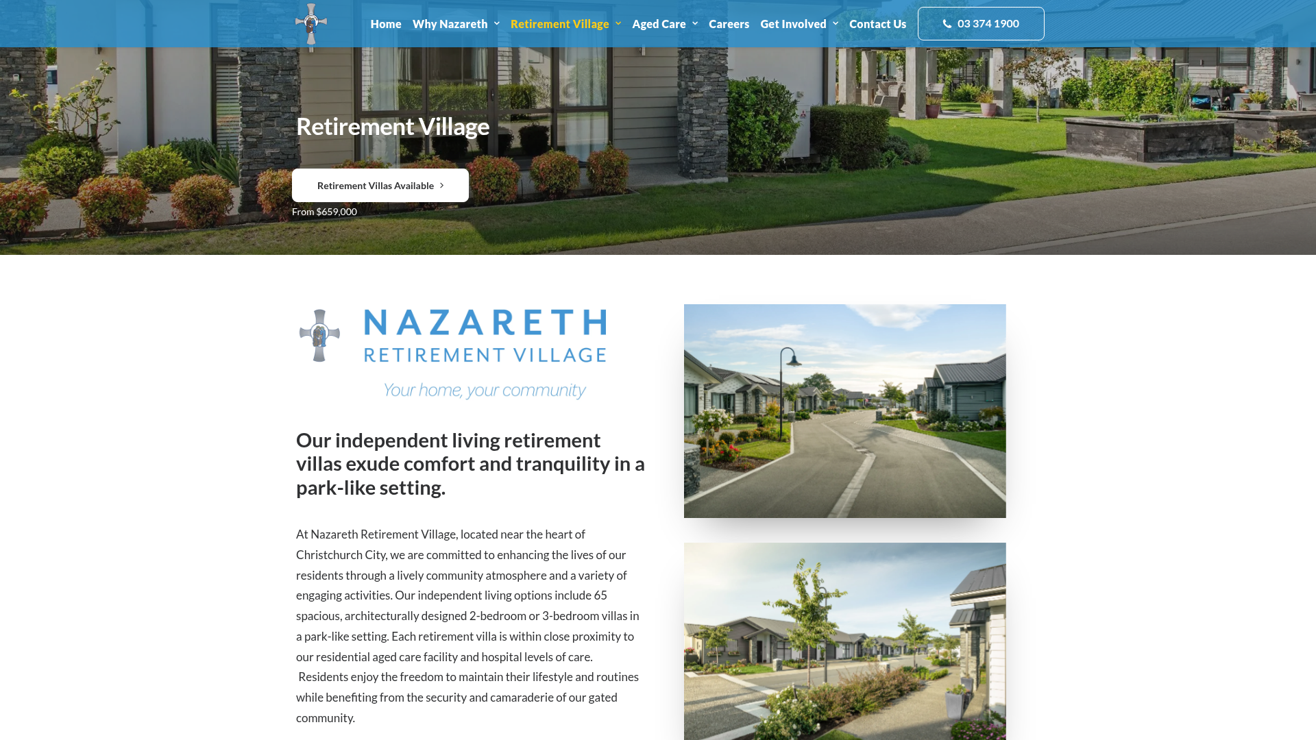 Website snapshot for Nazareth Retirement Village