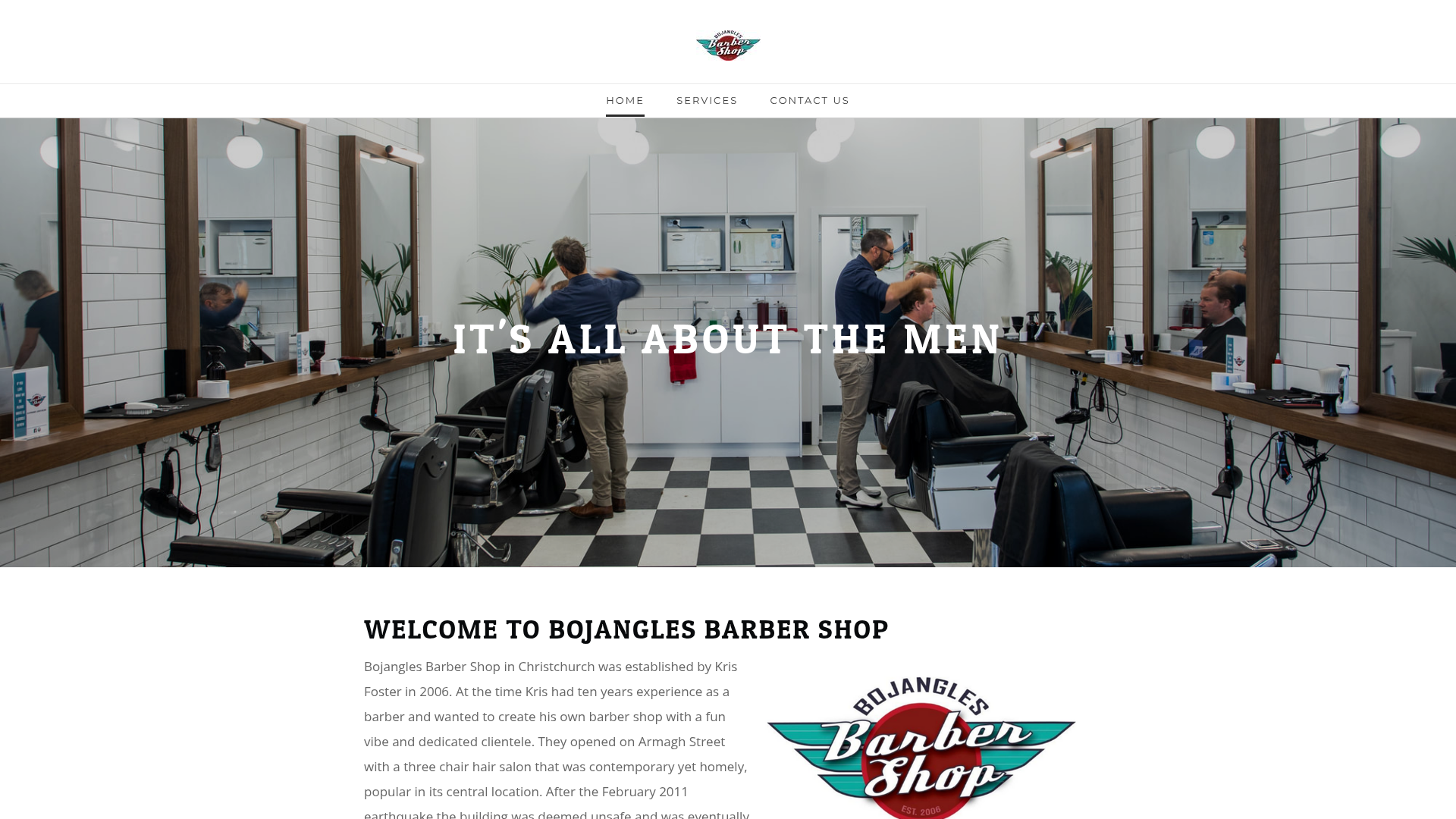 Website snapshot for Bojangles Barber Shop