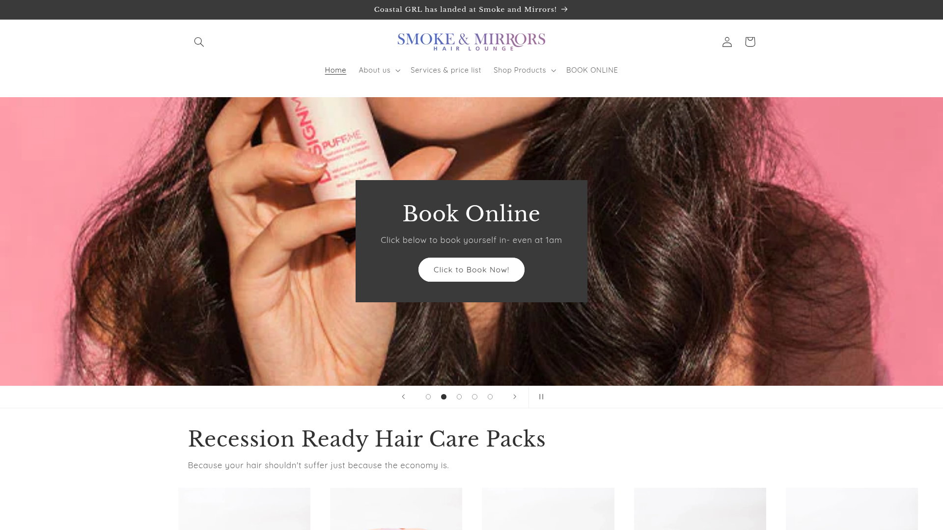 Website snapshot for Smoke And Mirrors Hair Lounge
