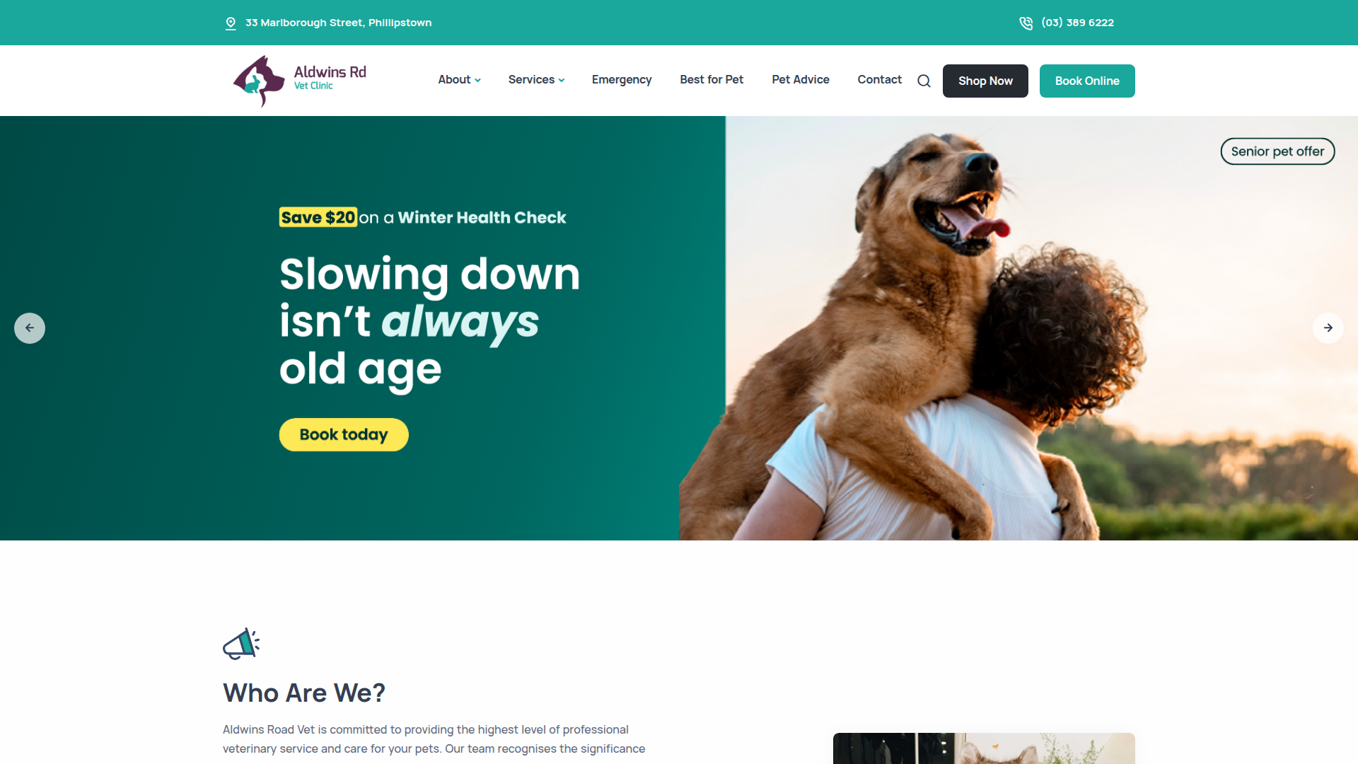 Website snapshot for Aldwins Road Vet Clinic