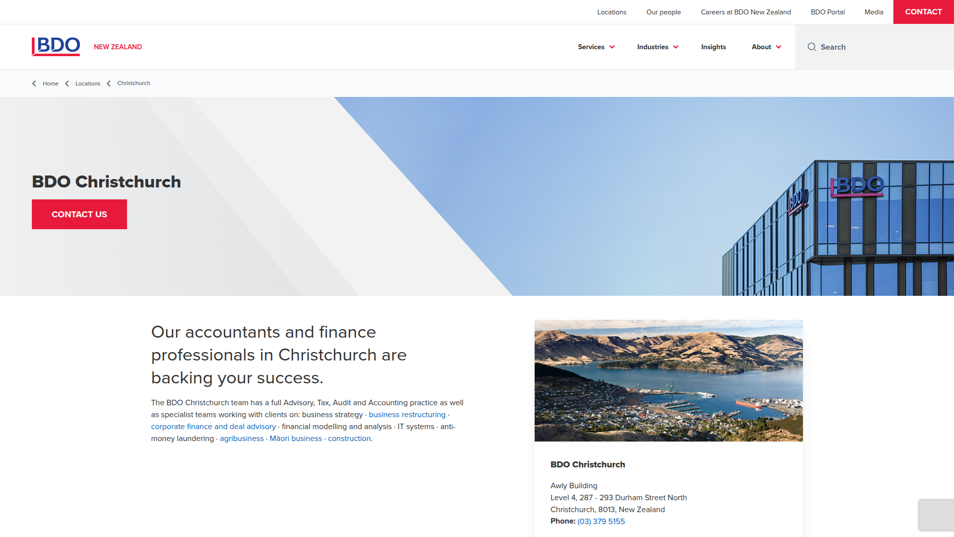 Website snapshot for BDO Christchurch