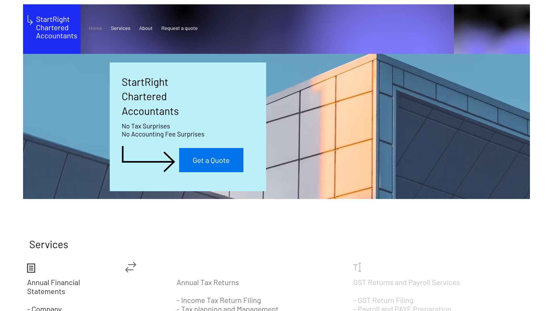 Website snapshot for StartRight Accounting