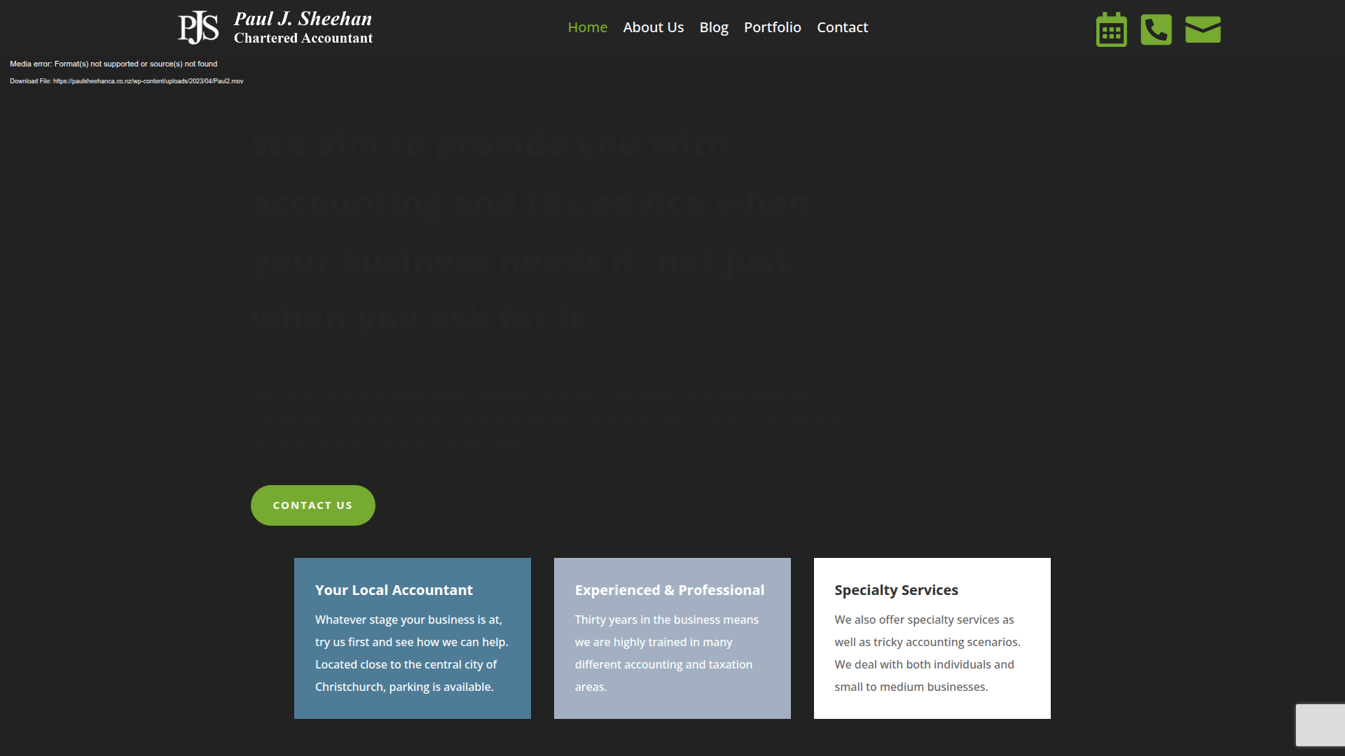 Website snapshot for Paul J Sheehan Chartered Accountant