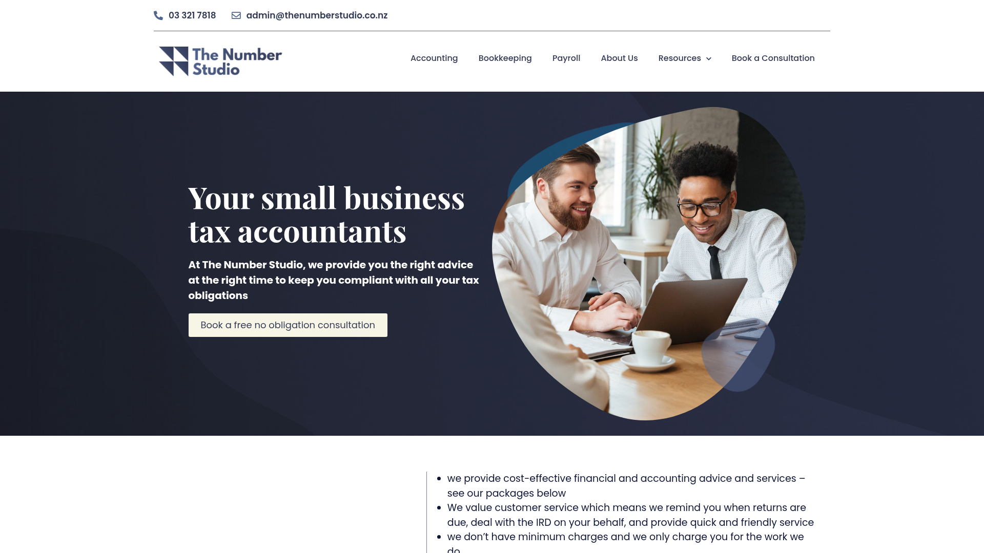 Website snapshot for The Number Studio