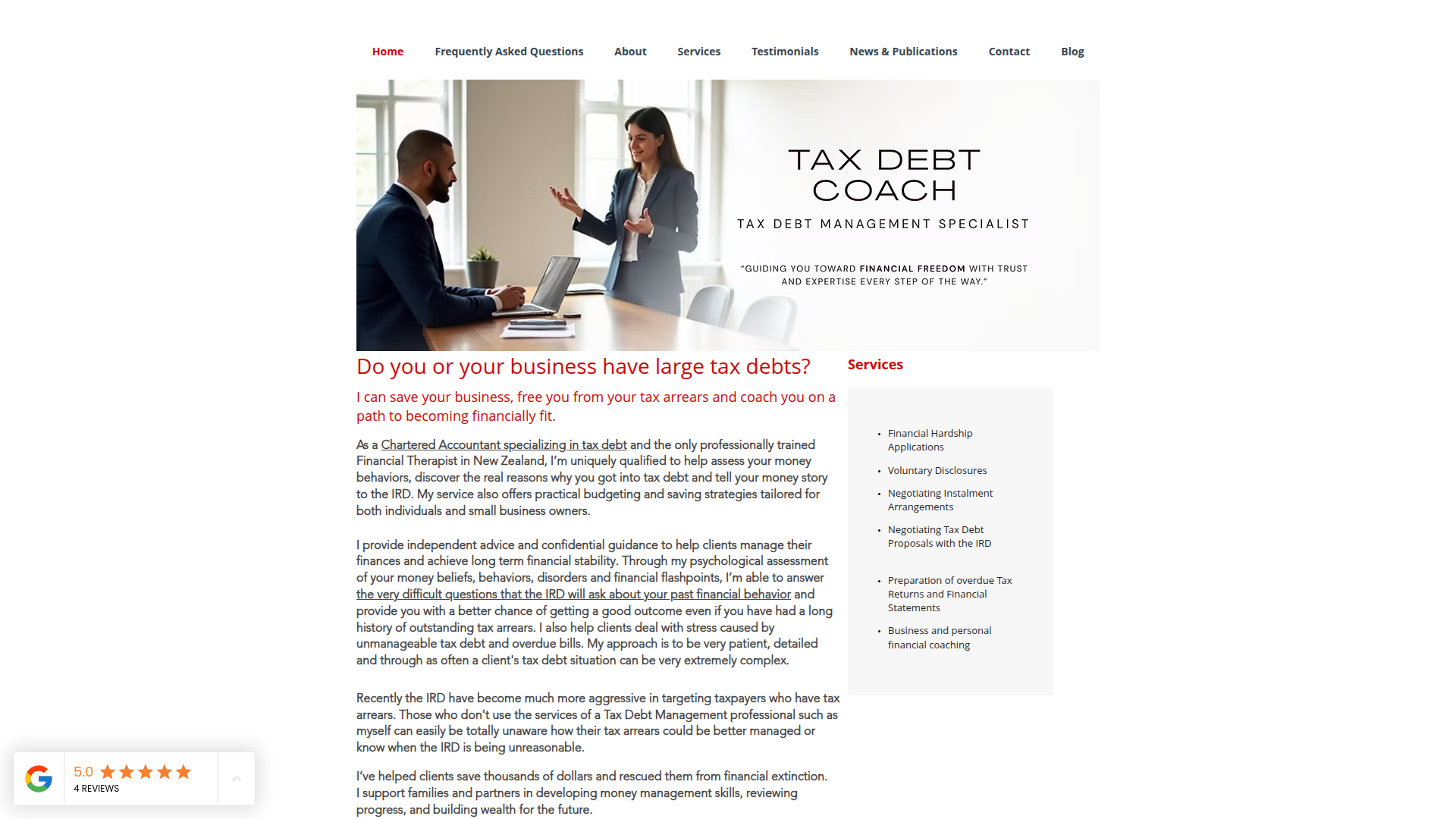 Website snapshot for Tax Debt Coach