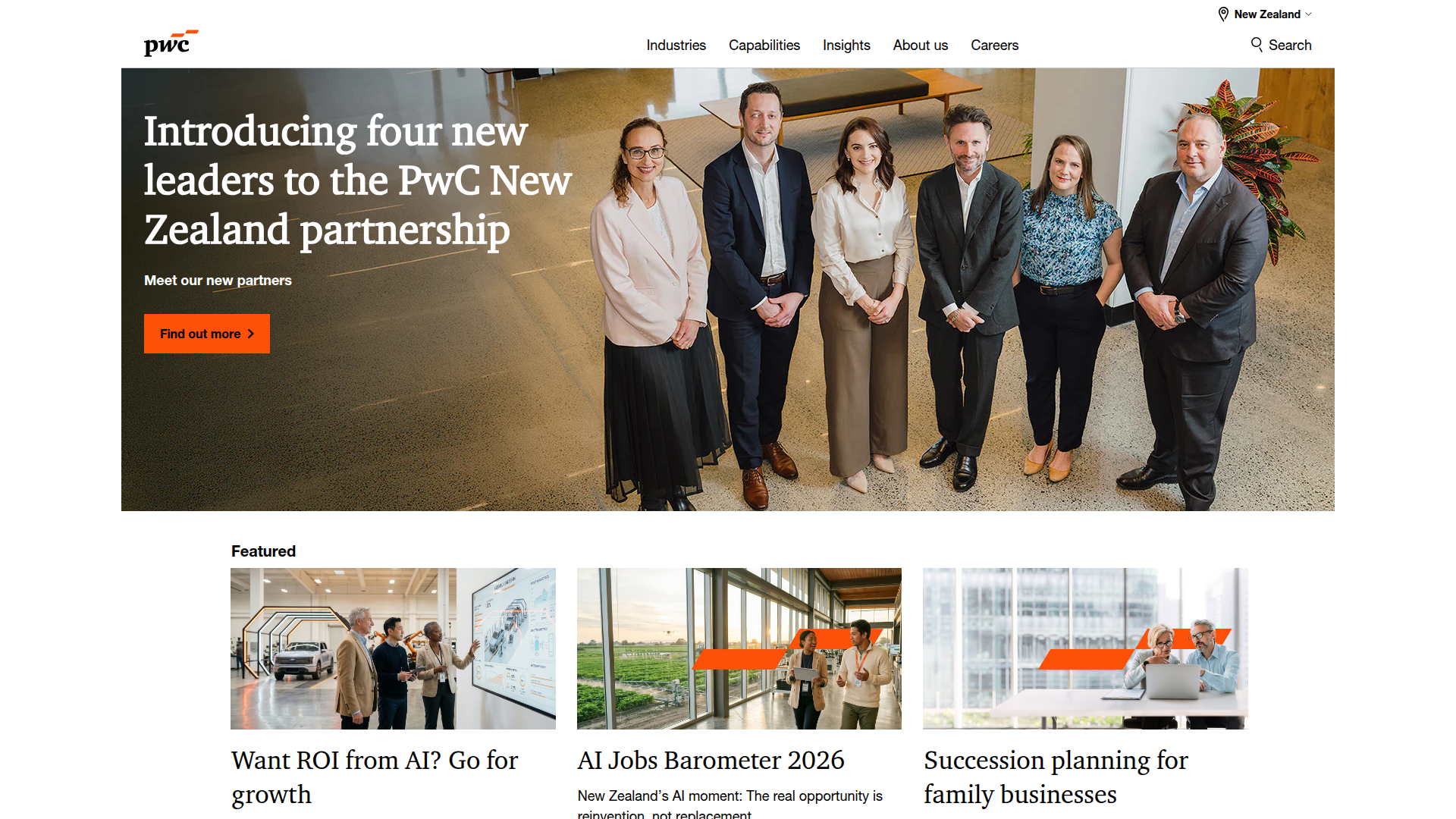 Website snapshot for PwC Canterbury