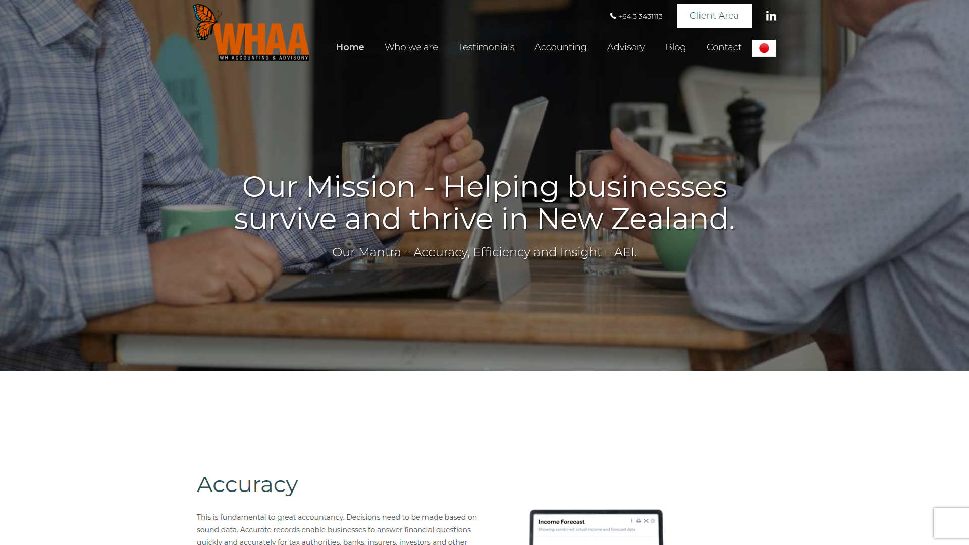 Website snapshot for WH Accounting & Advisory