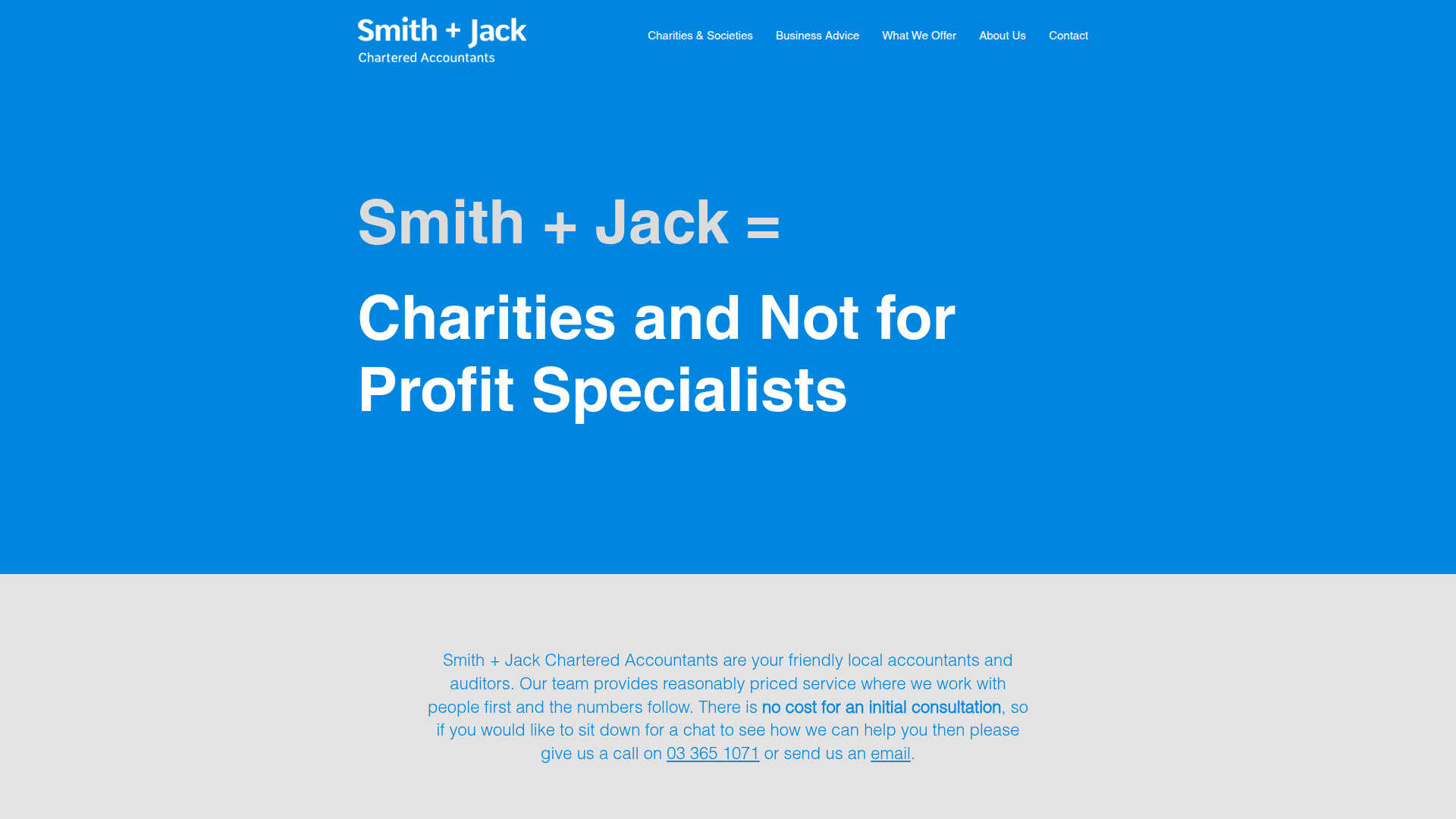 Website snapshot for Smith + Jack Chartered Accountants