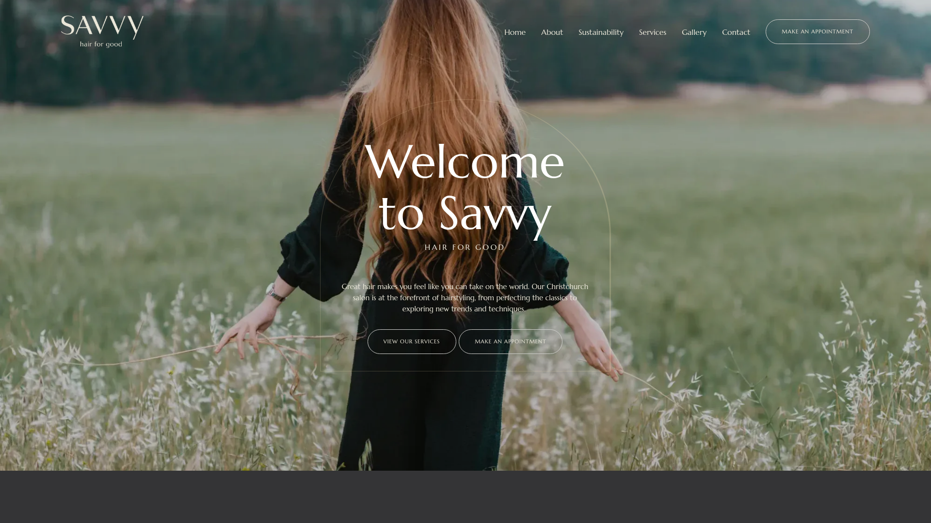 Website snapshot for Savvy Hair