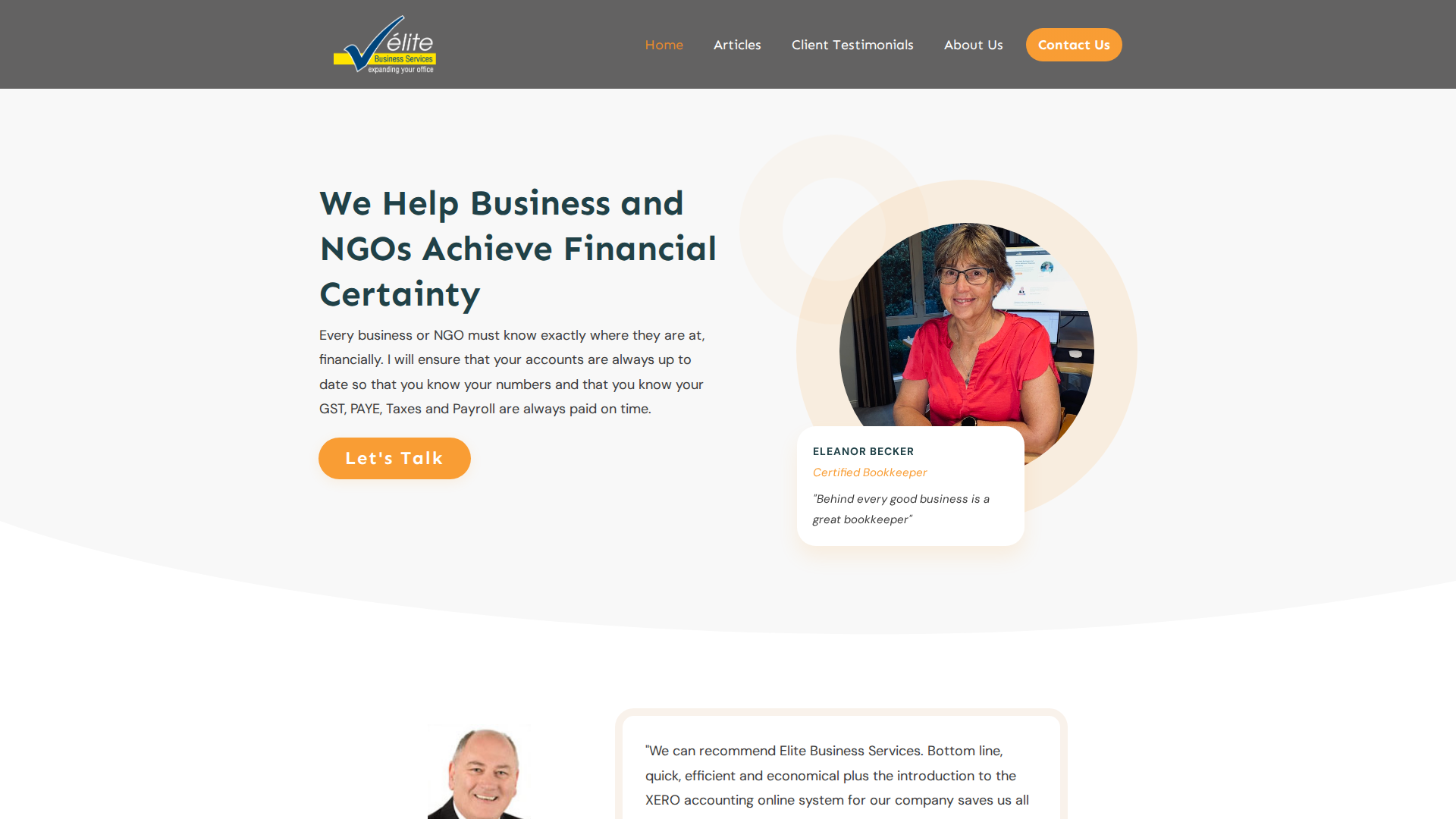 Website snapshot for Elite Business Services