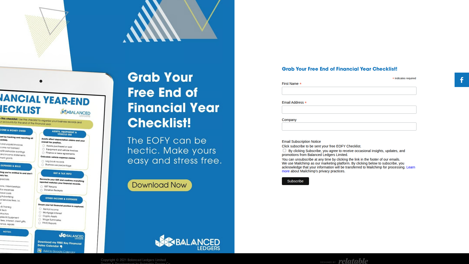 Website snapshot for Latte & Ledgers Bookkeeping