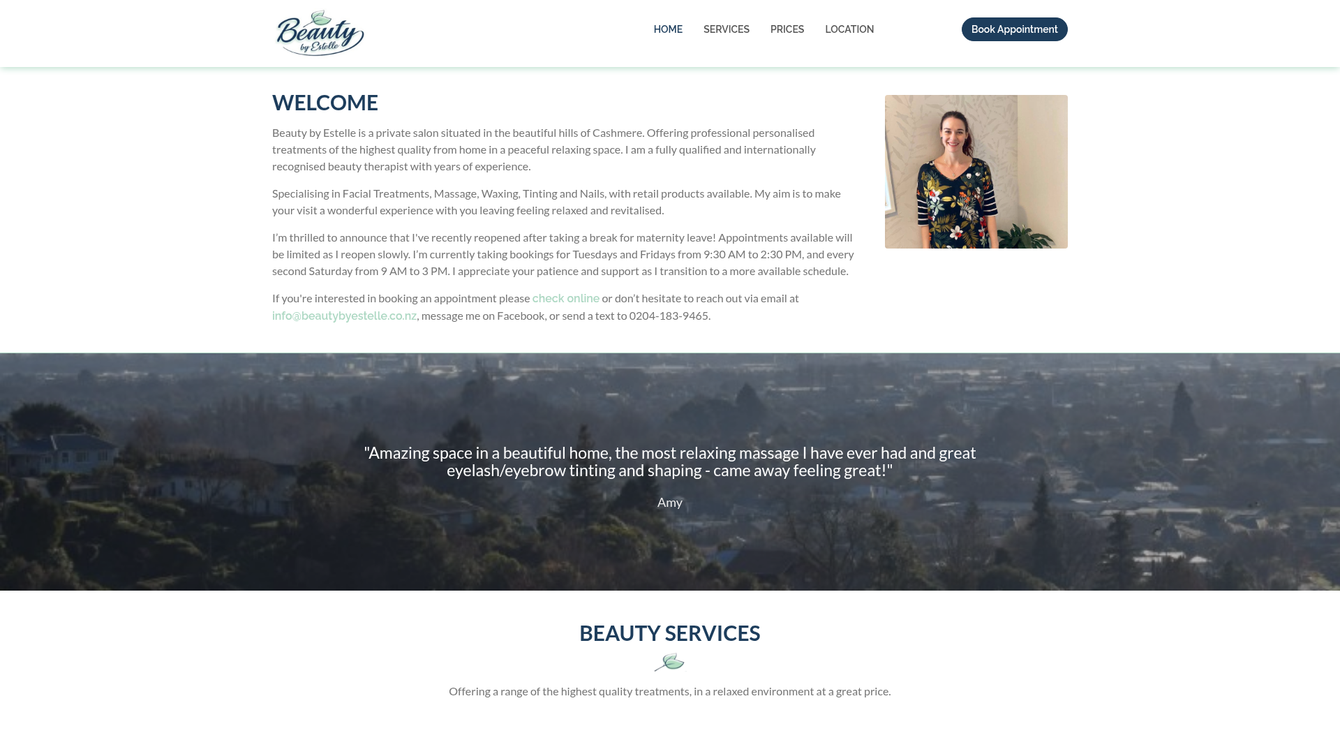 Website snapshot for Beauty By Estelle Cashmere
