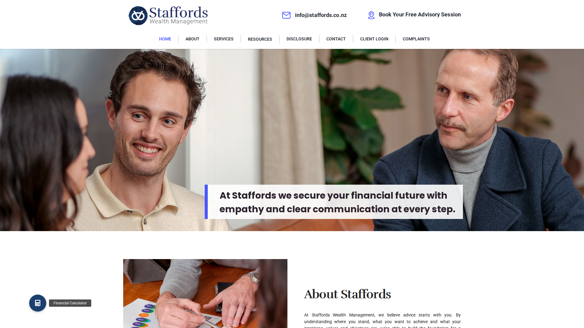 Website snapshot for Staffords Wealth Management