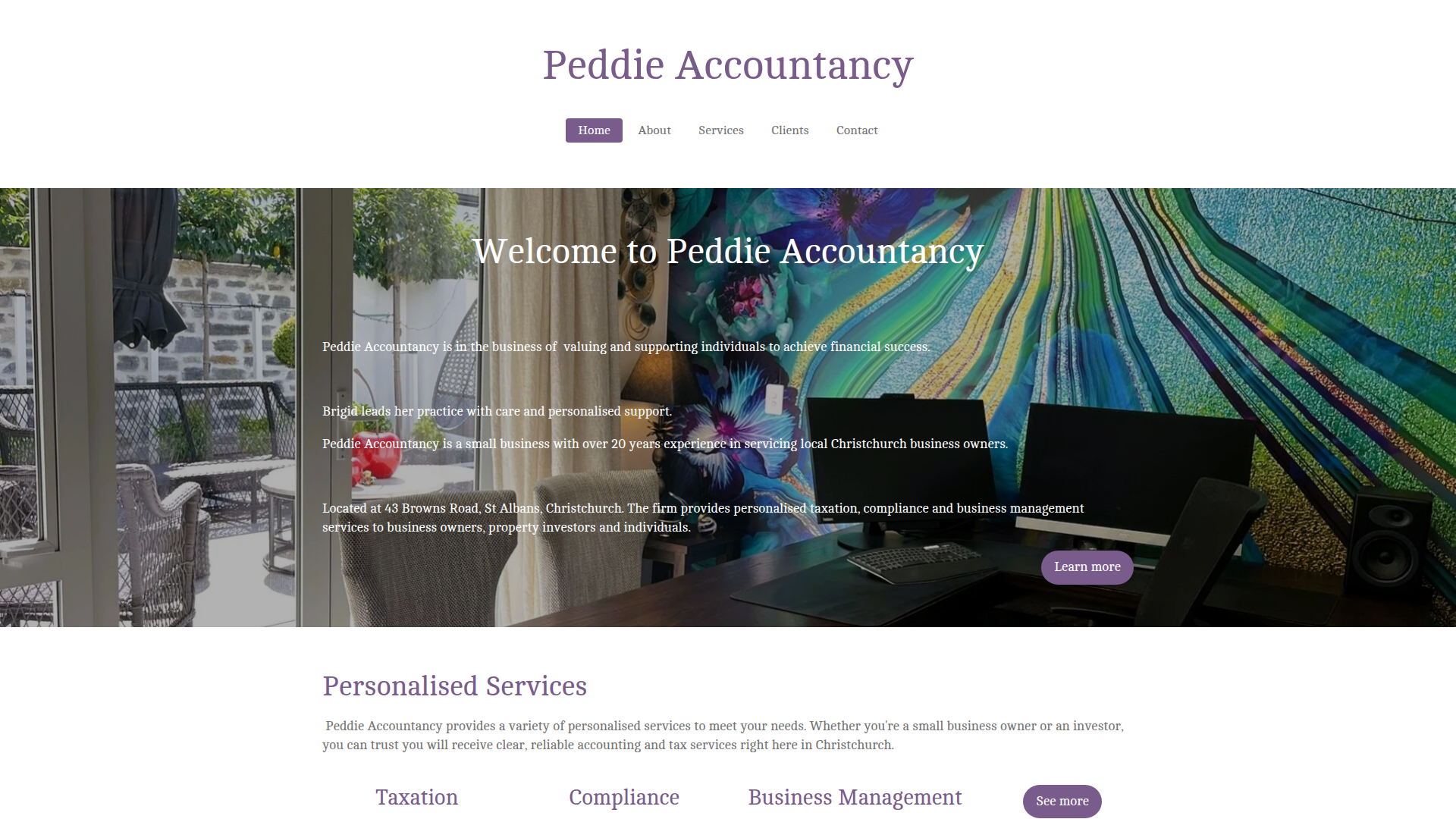Website snapshot for Peddie Accountancy