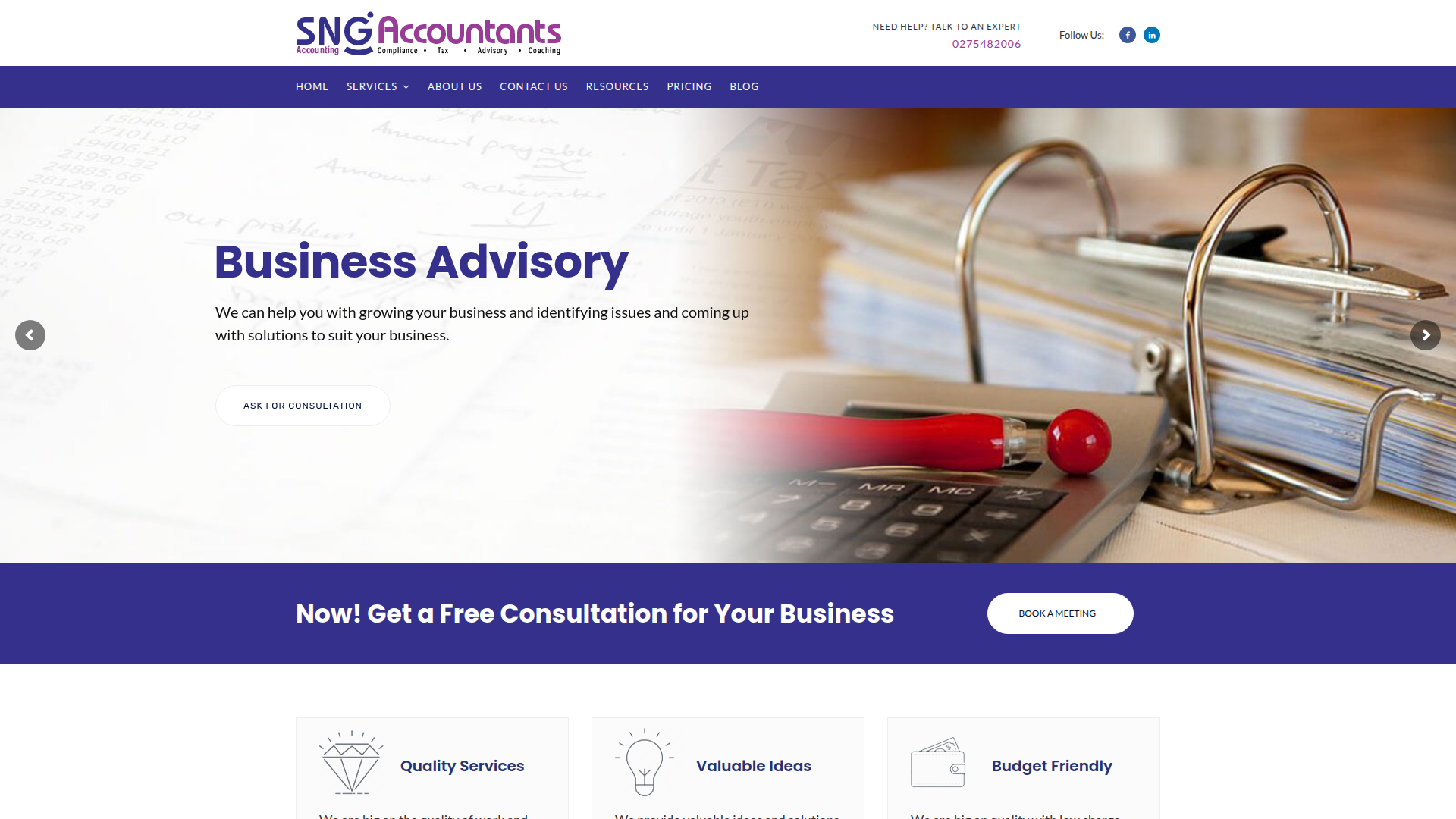 Website snapshot for SNG Accounting Limited