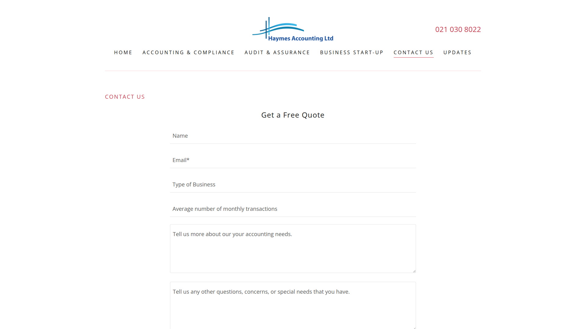 Website snapshot for Haymes Accounting Limited