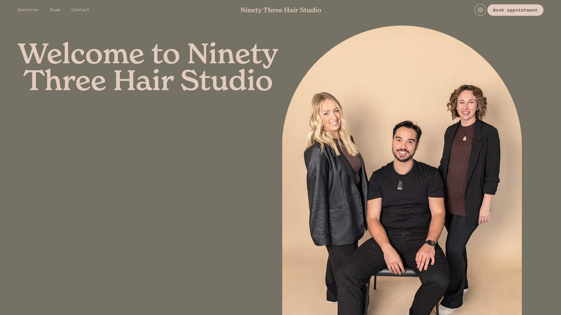 Website snapshot for Ninety Three Hair Studio