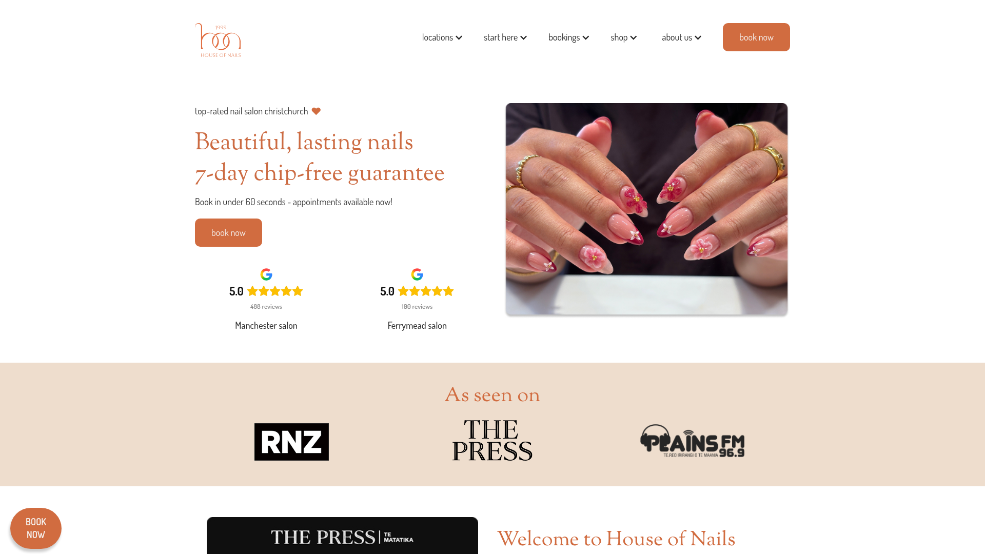 Website snapshot for House of Nails Ferrymead