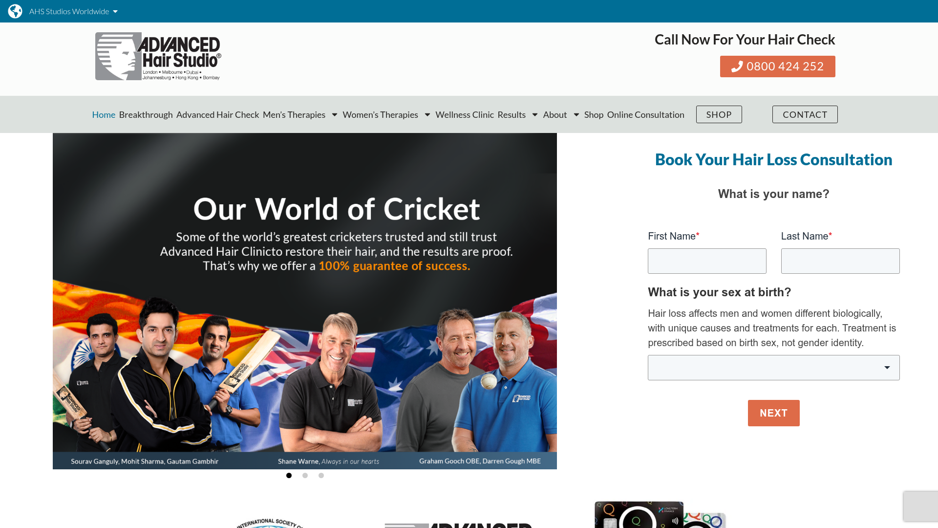 Website snapshot for Advanced Hair Studio
