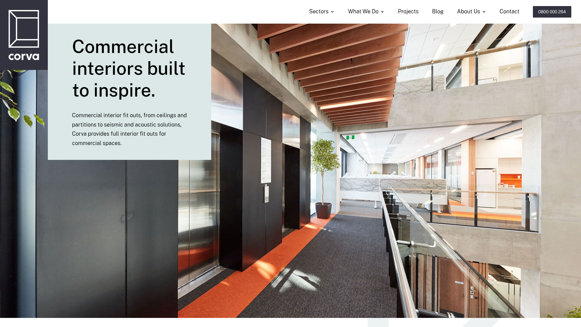 Website snapshot for Corva Commercial Interiors