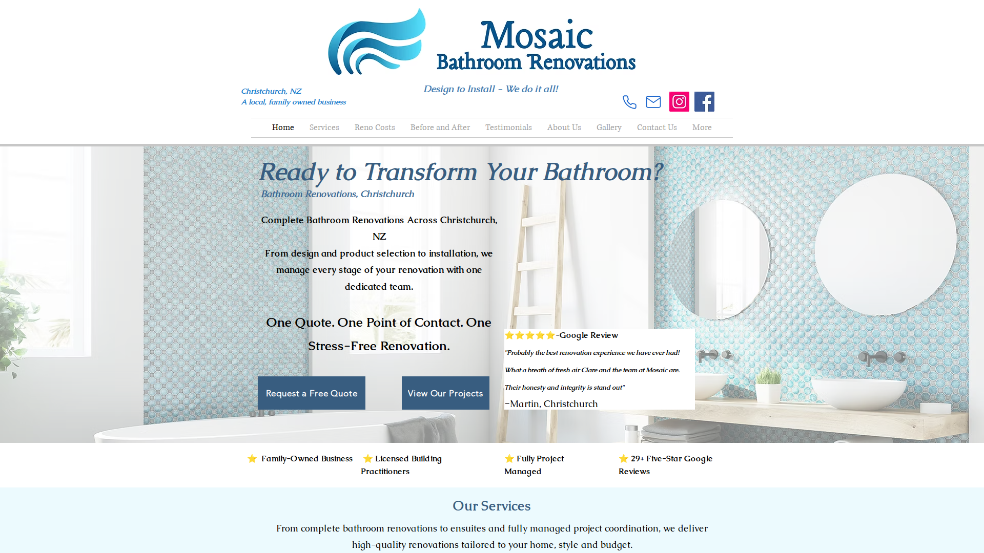 Website snapshot for Mosaic Bathroom Renovations