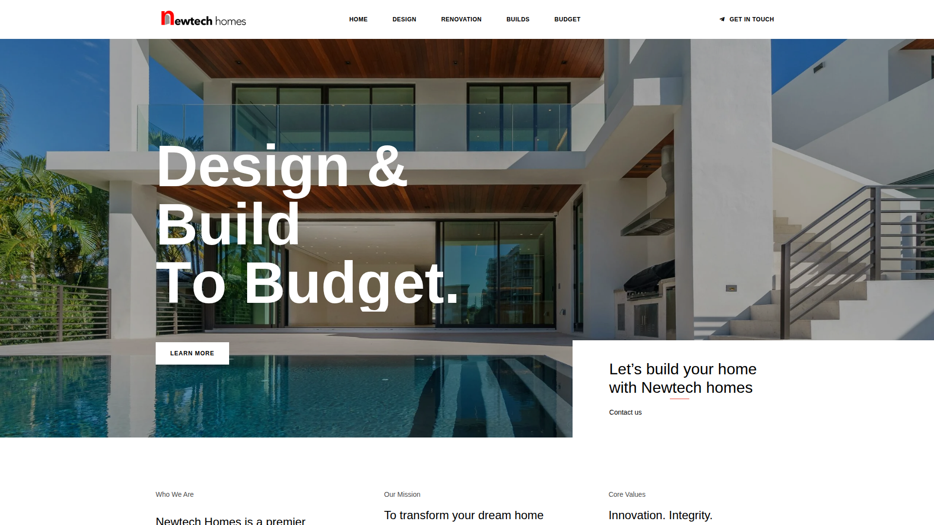 Website snapshot for Newtech Homes