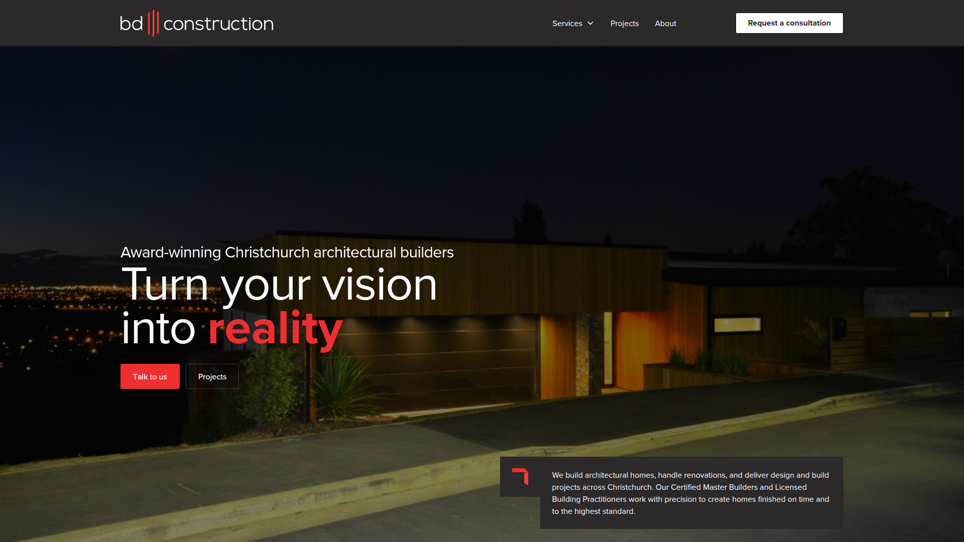 Website snapshot for BD Construction