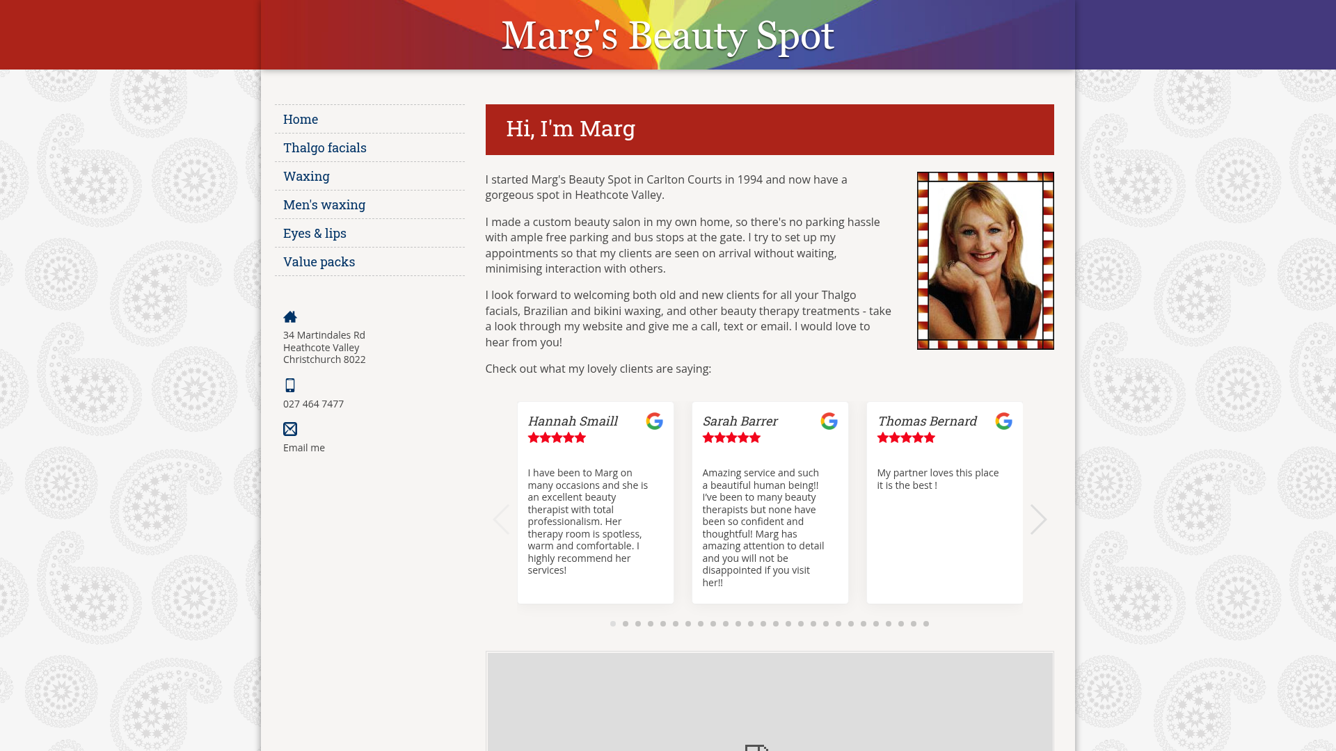 Website snapshot for Marg's Beauty Spot