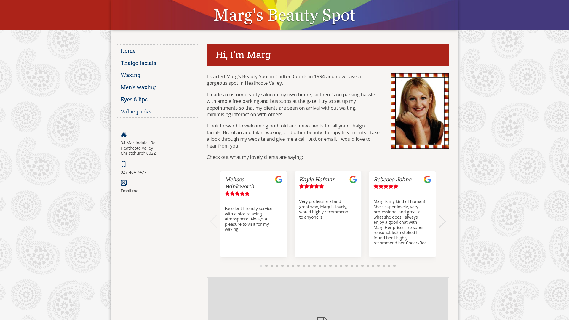Website snapshot for Marg's Beauty Spot