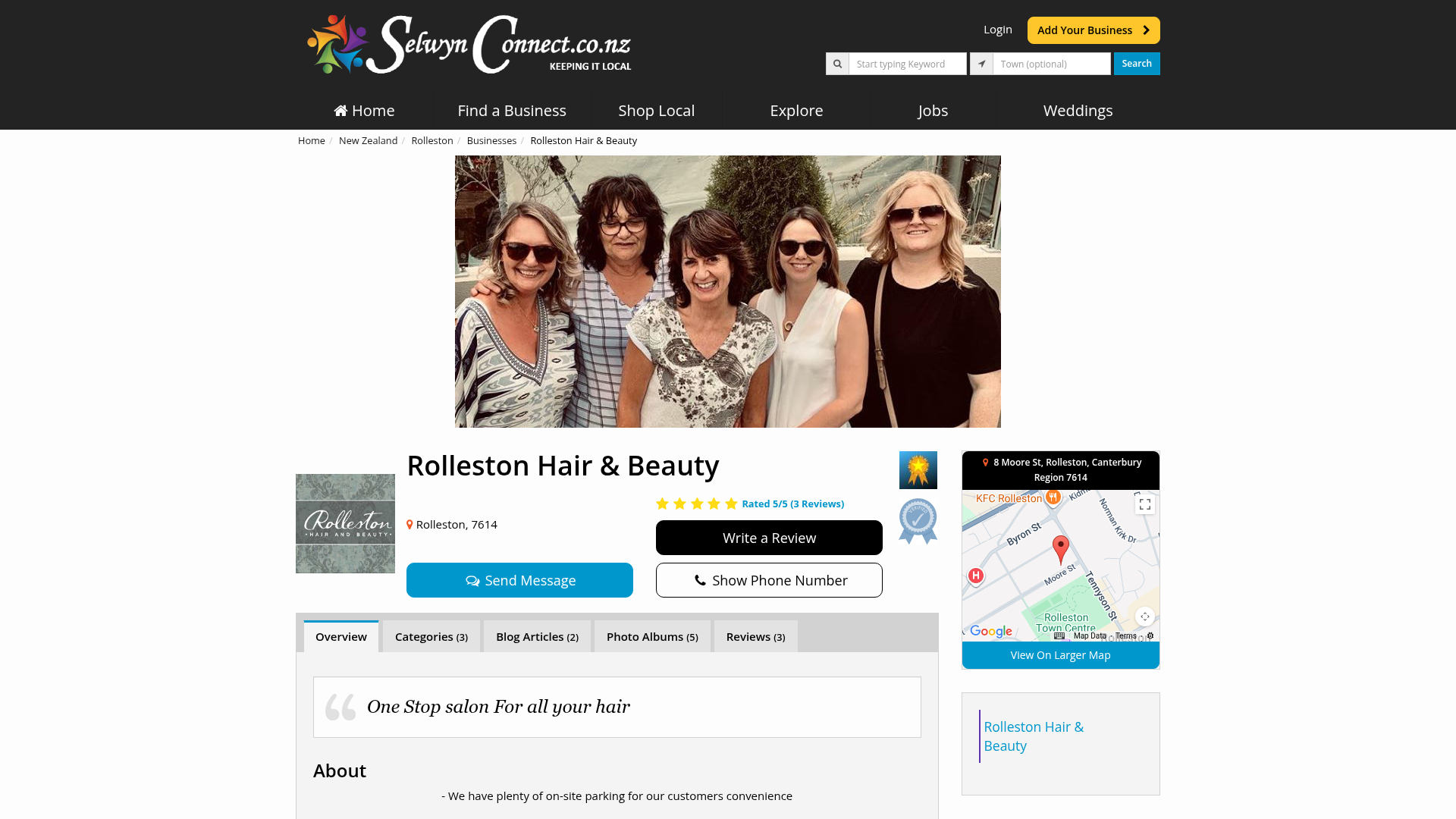 Website snapshot for Rolleston Hair and Beauty