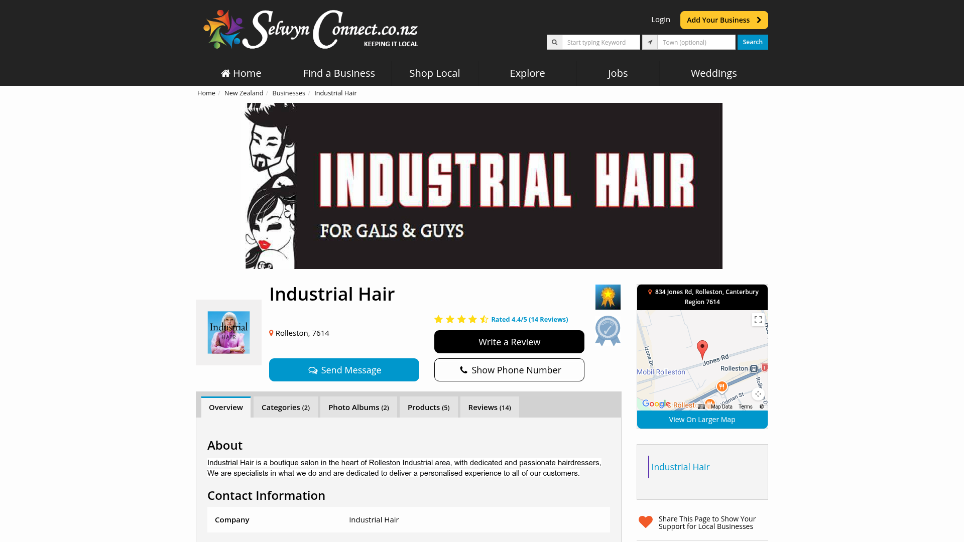 Website snapshot for Industrial Hair