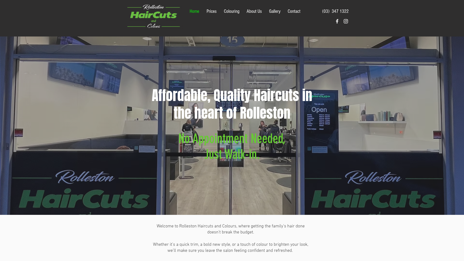 Website snapshot for Rolleston Haircuts and Colours